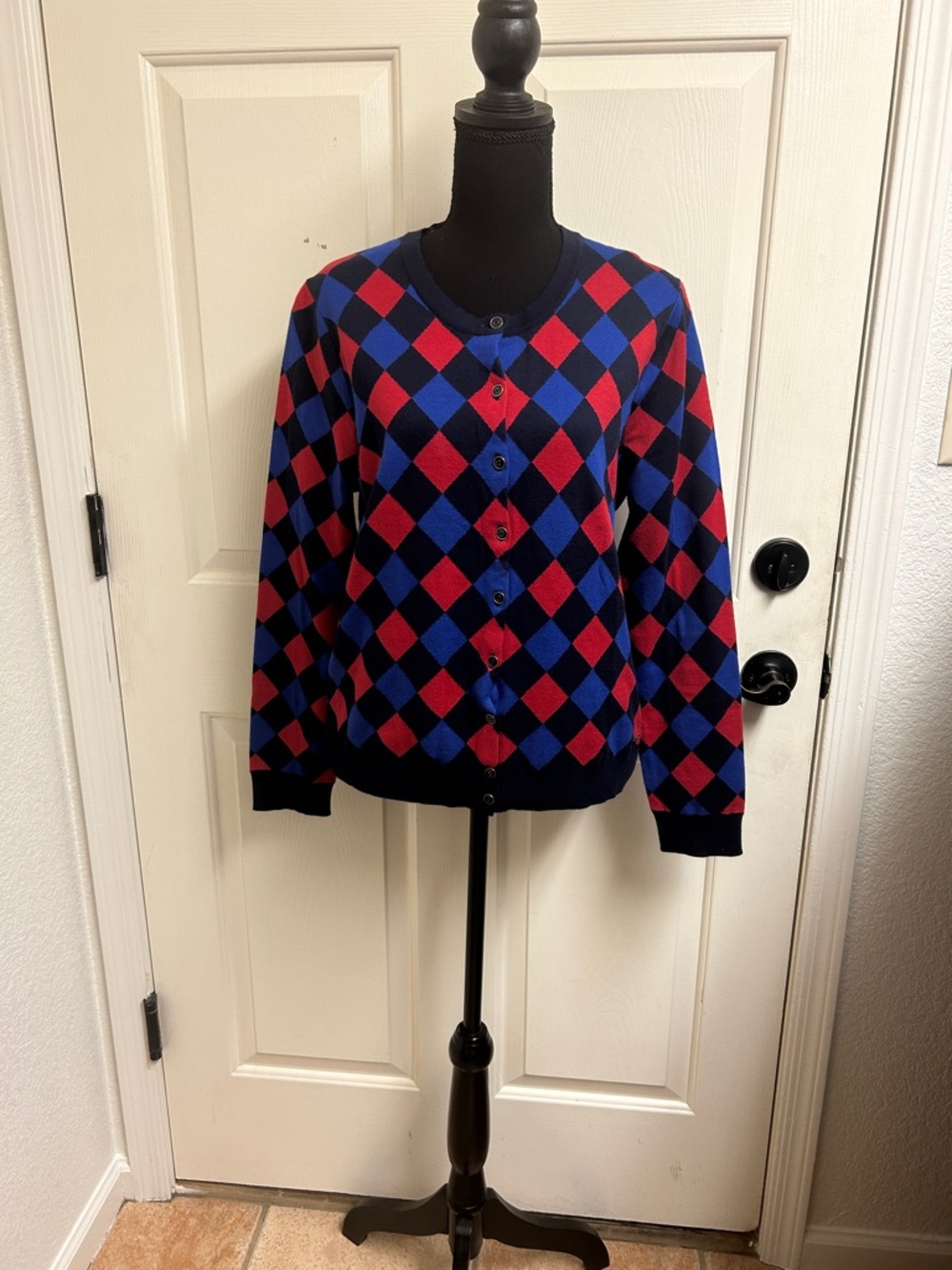 Tommy Hilfiger Cardigan Sweater Sz Large Long Sleeve Buttons, Red, Blues
